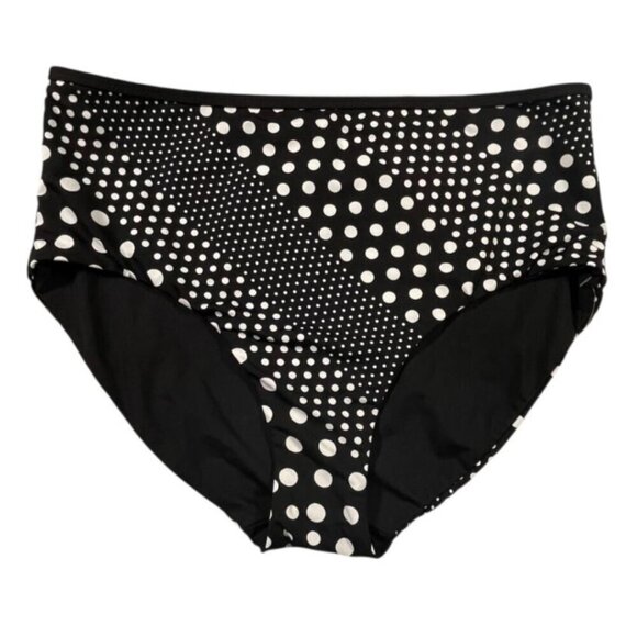 Lands’ End Reversible High-Waisted Bikini Bottom Black Polka Dot Size 12 NWT - Picture 2 of 9